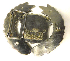 Famous Belt Buckle Stars & Stripes Flag Wreath USA Black Silver #8387 Ex. Cond.