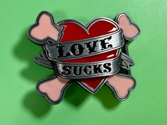 LOVE SUCKS Red Hearts Pink Crossbones Ladies Buckle Rage Belt Buckle