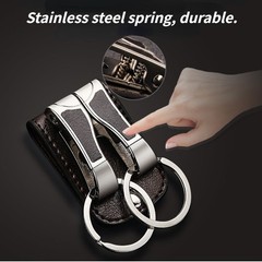 Hot Real Leather Belt Buckle Clip Keychains Car Key Holder Double Ring 2 Loops