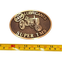 Vintage COOP Lubricants Super TMS Series 2 H Tractor Farmland Metal Belt Buckle