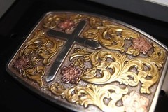 Nocona M&F Western Belt Buckle Rectangle Floral Cross 37945