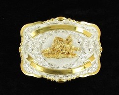Lightning Ridge Crumrine Western Belt Buckle Trophy Team Roper 2 Ribbons 38568