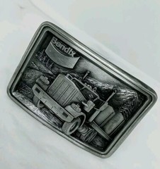 Vtg. Uniq Bendix Metal Embossed belt buckle Shaped Tractor-Trailer Truck.USA