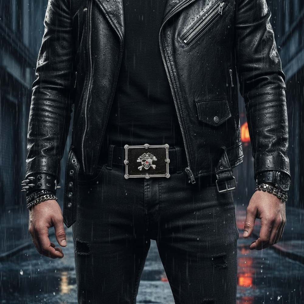 NEW Men Women Fashion Belt Buckle Silver Skull Black Pirate Gothic Square Shape