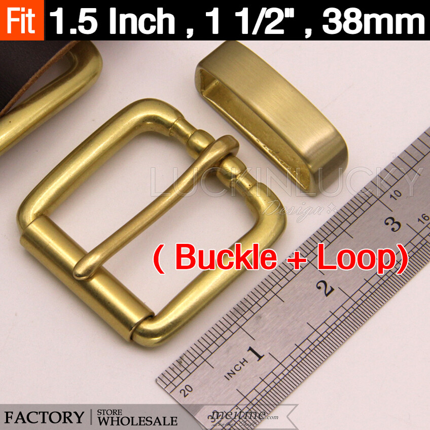 Brass Roller Belt Buckle with Loop , Single Prong Mens Buckle Fits 1-1/2&Prime; wide