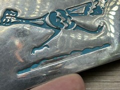 Vintage Chambers Belt Co. Turquoise Look Silver-Tone Road Runner Belt Buckle USA