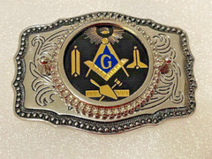 Masonic Symbols Belt Buckle Western Style Black and silver (W167)