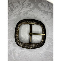Vintage Burgos Brass Belt Buckle Etched Leaf Botanical Pattern 976 Antiqued Gold