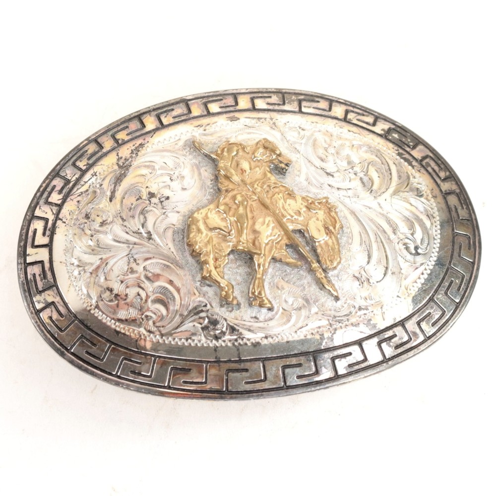Montana Silversmiths Sterling Silver Plate Belt Buckle Two tone Vintage – RC1949