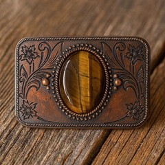 Bronze Tigers Eye Belt Buckle Antique Gold Silver Western Cowboy Style