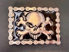 Skull & Crossbones Biker Chain Boarder FAST Halloween Vintage Belt Buckle