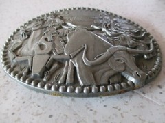 VINTAGE, BELT BUCKLE, COWBOYS & LONG HORN STEER, ADM, ZEE SERIES, MADE IN USA