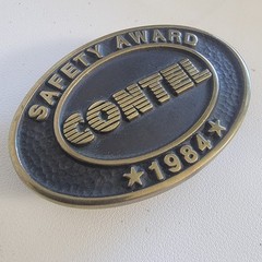 Contel Safety Award Belt Buckle 1984 Anacortes Brass Works Solid Brass