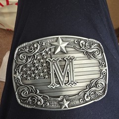 USA Flag Initial M Belt Buckle Western Cowboy Patriotic Monogram Fits 1.5 Belt