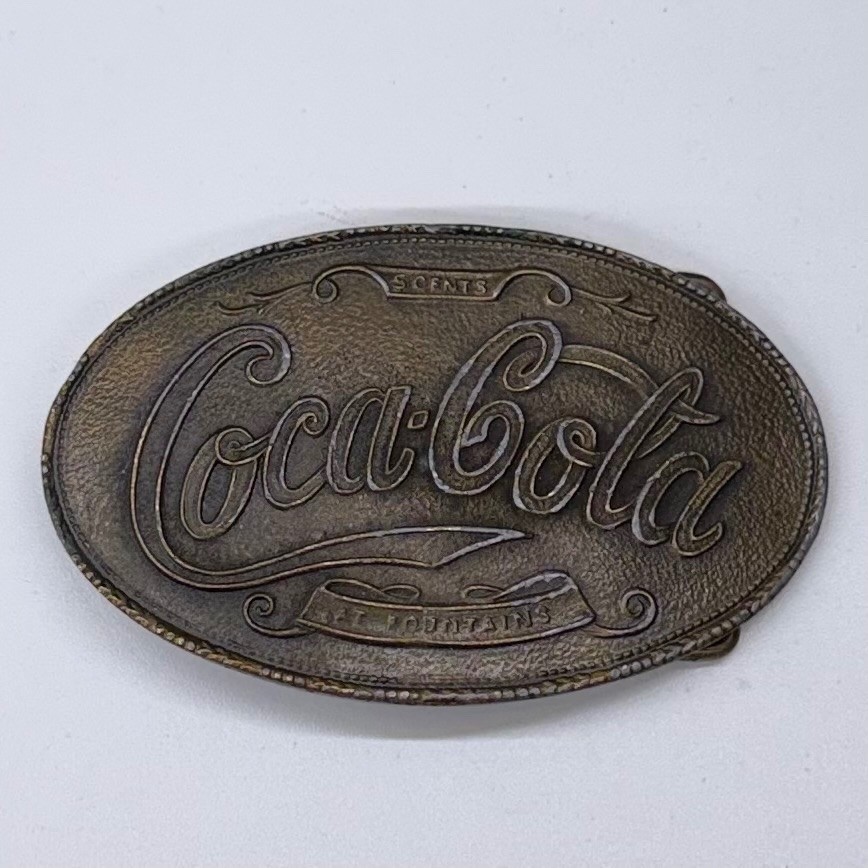 Vintage Coca-Cola Belt Buckle Brass/Bronze Tone Oval 5 Cents At Fountains Mens