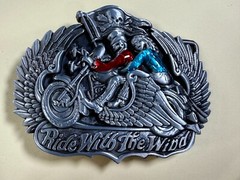 Ride With The Wind Wings Skull Flag Motorcycle Bikers Riders Cutout Belt Buckle