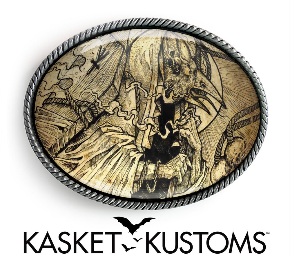 Esoteric Raven Belt Buckle – Ancient Occult Crow Art Handmade Silver Buckle -719