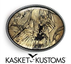 Esoteric Raven Belt Buckle – Ancient Occult Crow Art Handmade Silver Buckle -719