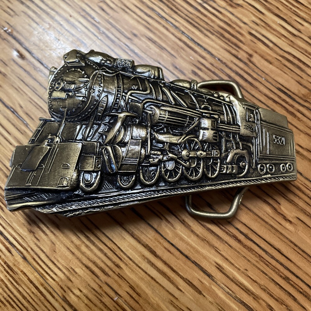 Vintage Solid Brass Train Engine Locomotive Brass Belt Buckle 5321
