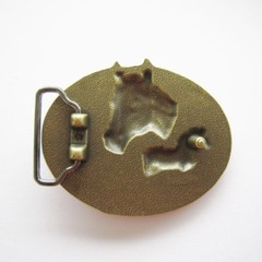 Antique Bronze Plated Horse Horses Horseshoe Western Cowboy Oval Belt Buckle