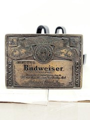 Vintage 1970s-era Budweiser Beer Brass Belt Buckle Anheuser-Busch + Leather Belt