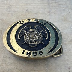 Vtg Utah 1896 State Seal Belt Buckle First Security Corp Collection Brass