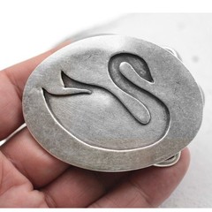 Modernist Swan Belt Buckle Oval Shape in Antique Silver for Belts