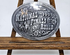 Hesston National Finals Rodeo NFR Belt Buckle 1995 Bull Dogging Design VTG New