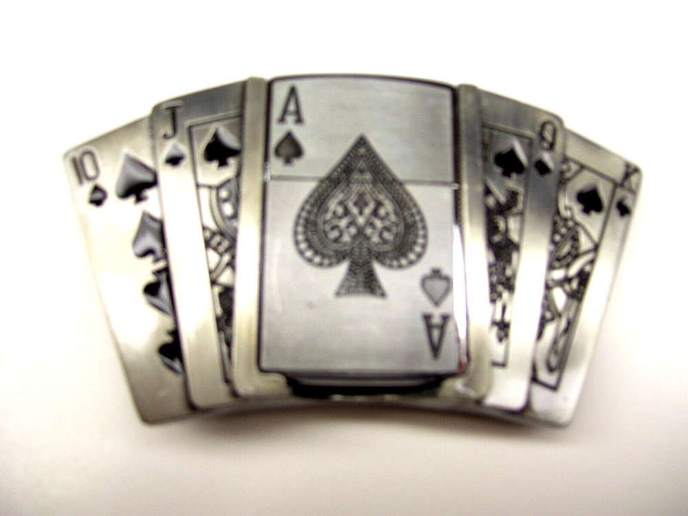 Belt Buckle Lighter, Cards, Ace, Royal Flush, Poker, Fits: Belt width 1.5&Prime;