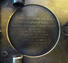 Curtis Machine Co Dodge City Kansas Early Lawman&rsquo;s Gear Brass Belt Buckle 1979