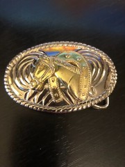 Vintage Collectible Horse Head Horse Shoe Two Tone Small Belt Buckle