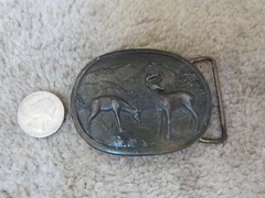 VINTAGE Whitetail Deer Doe & Buck Belt Buckle Indiana Metal Craft Brass 3&Prime;