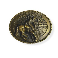 VTG 1980 Brass All Around Cowboy Oklahoma Western Bucking Horse Belt Buckle 3.5”