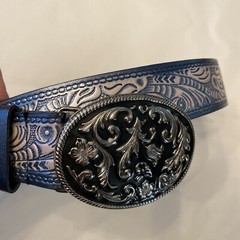 Western Cowgirl Flower Pattern Metal Belt Buckle With Silver/blue Flower M Belt