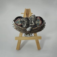 Vintage GAP 1992 Silver Tone Native Chief Riding Horse With Eagle Belt Buckle