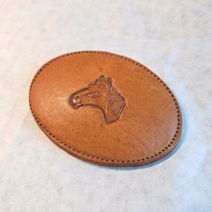 Vintage Leather Oval Belt Buckle Embossed Horse Head Western Equestrian Rodeo