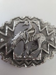 Metzke Vintage Diamond Cut Pewter Man Riding Horse Pewter Belt Buckle