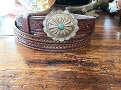 Navajo James Reid style Sterling Silver Turquoise Belt Buckle Set40-42-1.25🐂✅