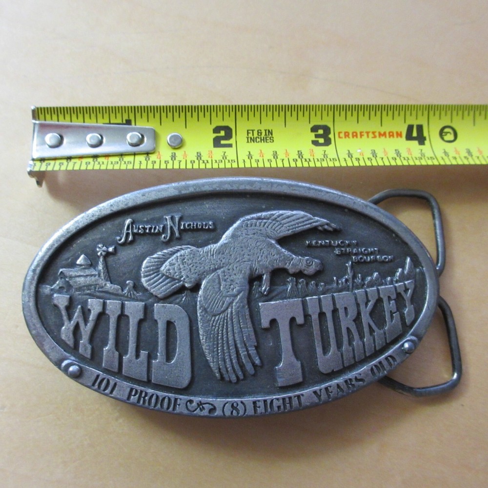 Oval 1974 vintage Bergamot WILD TURKEY pewter J-168 bourbon 3 7/8&Prime; x 2 1/8&Prime; old