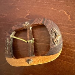 Vintage Hand Carved Wood Belt Buckle Belt Unisex Hippie Dude Chick
