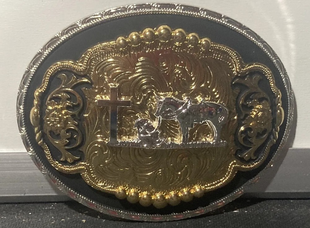 Unisex Christian Cowboy praying western cowboy belt buckle Hebilla Vaquera