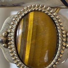 Vintage Belt Buckle Tiger&rsquo;s Eye Gemstone 70&rsquo;s 80&rsquo;s Western Ornate Southwestern