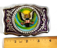 VTG 1970s Imperial Hebillas Belt Buckle Hencho Mexico w American Eagle Patriotic