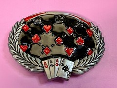 Four Aces Laurel Leaf Playing Card Casino Las Vegas Gambling Gambler Belt Buckle