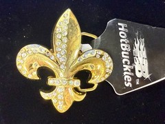 Fleur de Lis with Clear Rhinestone Gold Color Figural Belt Buckle by Hot Buckles