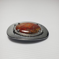 Silver-Tone Belt Buckle Oval Brown Speckle Stone Western Southwestern Boho