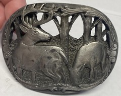 Vintage Men’s Belt Buckle 1990 C+J INC. Deer Theme Nice! Made un USA