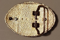 Vtg Faux Turquoise, Chrome, Gold & White Oval Belt Buckle Fits 1-1/2 in Belt NOS