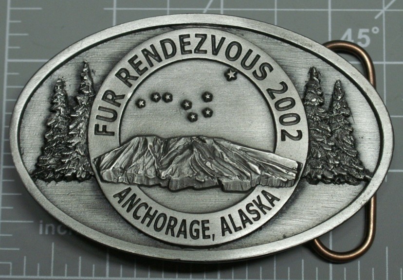 2002 Fur Rondy Rendezvous Belt Buckle Pewter Sleeping Lady Brand New A76