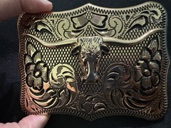 Western Bull Head Floral Engraved Silver Metal Belt Buckle Fits 2in Belt